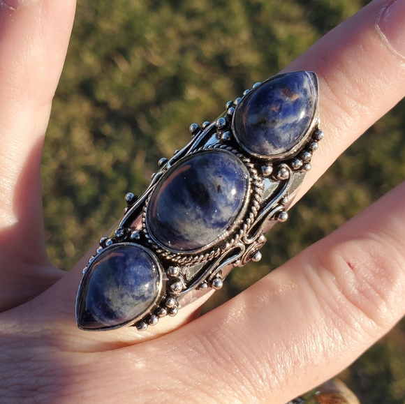 New Oversized Sodalite 925 Silver Statement Ring. - Picture 13 of 16